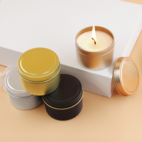 Boîtes en métal rondes noires de luxe personnalisées vides de 2 oz, 4 oz, 8 oz, vente en gros, pots/contenants à bougies en étain doré avec couvercle