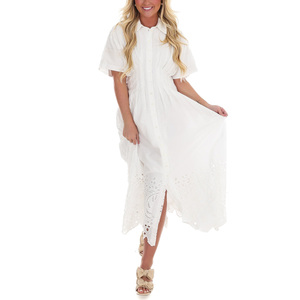 Vestido de Verano Personalizado para Mujer, Moderno, con Bordado de Ojales, Casual, Sencillo, de Algodón Blanco, Corte en A, Elegante, de Tela de Lana - Product Image 5