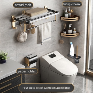 Accessori da <span class=keywords><strong>Bagno</strong></span> Set Hotel Portasciugamani Doppio Pieghevole in Lega di Alluminio con Riscaldatore Nero - Product Image 5