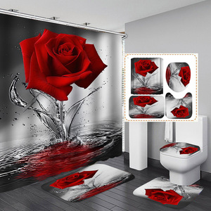 Rose stampato tende da doccia <span class=keywords><strong>fiore</strong></span> tenda della doccia bagno set tenda della doccia set 4 pcs - Product Image 6