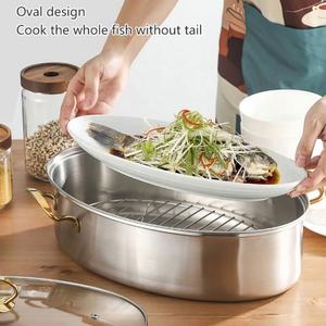Multi-purpose Cookware Stainless Steel <strong>Fish</strong> Steamer Oval Roasting Cookware Thickened Cooking <strong>Pot</strong> Steamer <strong>Pot</strong> - Product Image 3