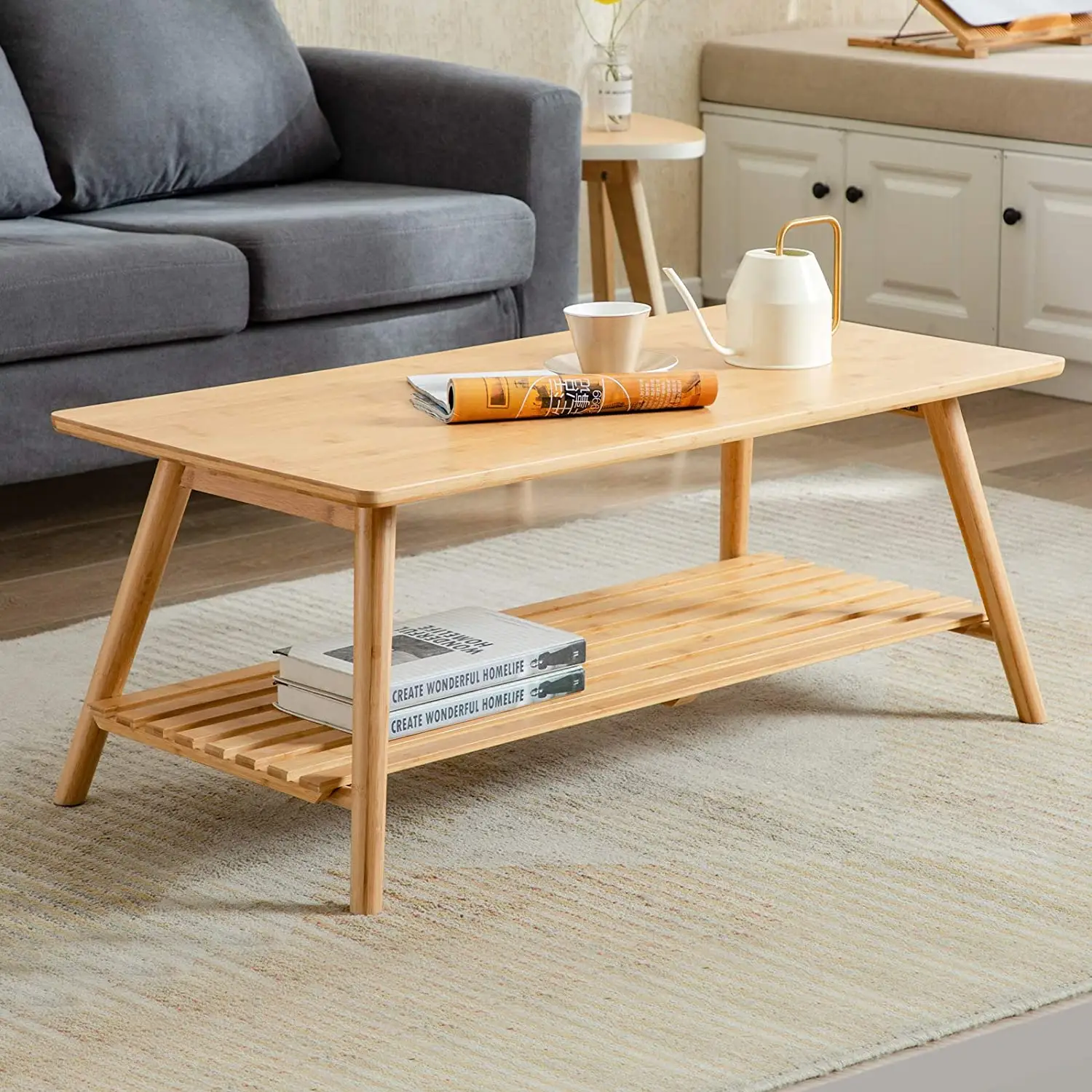 Table basse en bambou, produit de luxe pliable, style moderne, base pour canapé, meuble de salon