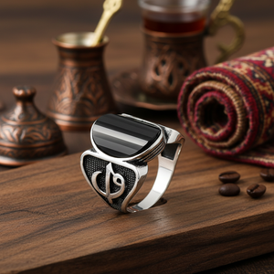 Oval Onyx Stone Vav Design Ottoman <b>Men's</b> <b>Ring</b> Turkish Handmade Wholesale Authentic <b>Silver</b> <b>Men</b> <b>Ring</b> - Product Image 3