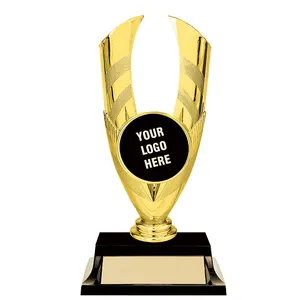 Factory Direct Sale Custom Logo Design Black Acrylic Base Golden Round Carved Plated Resin Metal Award Trophy