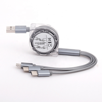Haute vitesse 3-en-1 Type C 1m Mini bobine rétractable Portable Nylon Android iPhone chargeur charge rapide câble de données Micro USB