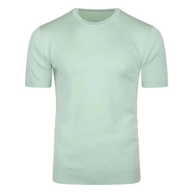 T-Shirt da uomo su misura/all'ingrosso con colletto rotondo Plus Size tinta unita 30% cotone 70% di seta da esterno T-Shirt Vintage da uomo