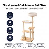 Arbre à chat en bois massif 52 pouces |   Poteaux en sisal, nid rembourré, pont balançoire et boule en sisal |   Tour pour chat d'intérieur à plusieurs niveaux, vente en gros OEM