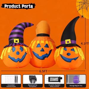 Décoration d'Halloween gonflable personnalisée de 6,5 pieds, combo citrouille et chapeau de sorcier gonflable d'extérieur avec lumières LED - Product Image 6
