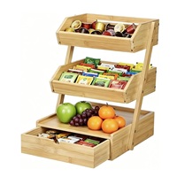 Panier à fruits et légumes en bambou à 3 niveaux avec tiroir, organisateur de rangement pour comptoir de cuisine, pour fruits, légumes, collations, pain