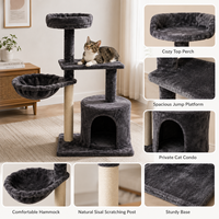 Tour pour chat compacte en peluche avec hamac, niche et griffoir en sisal
