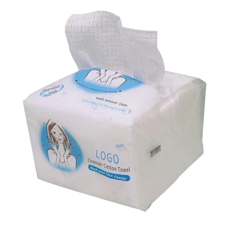 Démaquillant jetable de haute qualité coton tissu nettoyage du visage serviette sèche lingettes tissu marque privée