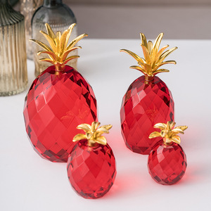 Red <b>Crystal</b> Pineapple Decorations Set Of 4 With Gold Tops For Home Decoration And Gifts - Product Image 1