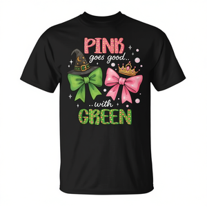 T-shirt de sorcière d'Halloween rose qui s'accorde bien avec le vert, chemise de costume amusante pour femme, grande taille - Product Image 2