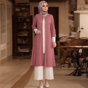 Cappotto da <span class=keywords><strong>donna</strong></span> girocollo modesto Set abbigliamento islamico completo <span class=keywords><strong>3</strong></span> pezzi tunica e <span class=keywords><strong>pantaloni</strong></span> musulmani - Product Image 1
