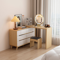 Ensemble de coiffeuse en bois massif de haute qualité au design élégant, miroir LED réglable, gain de place, table de maquillage rétractable, 6 tiroirs
