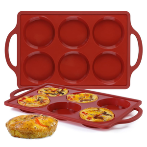 MUYULINS Factory 6-<b>Cup</b> Round LFGB Non-Stick BPA-Free Metal Reinforced Frame <b>Large</b> Silicone Cake Pan Muffin Tin Baking Mold - Product Image 1