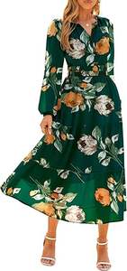 <span class=keywords><strong>Robe</strong></span> <span class=keywords><strong>longue</strong></span> bohème à fleurs pour femme avec logo personnalisé, col en V, taille haute, élégante, pour invité <span class=keywords><strong>de</strong></span> mariage - Product Image 4