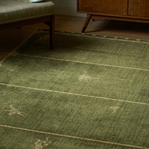 Tapis imprimé de style mi-siècle vert luxueux haut de gamme en mélange de laine, fabriqué à la machine, écologique, pour salon et chambre à coucher - Product Image 4