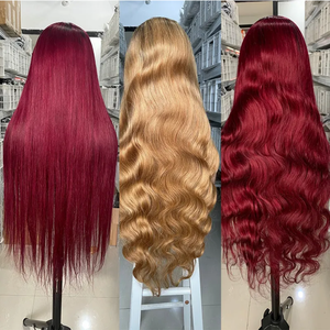 Perruques ondulées pour <span class=keywords><strong>cheveux</strong></span> et corps, couleur <span class=keywords><strong>rouge</strong></span> vin 99J <span class=keywords><strong>avec</strong></span> mèches noires, pré-épilées, <span class=keywords><strong>cheveux</strong></span> humains, rayures noires de type skunk stripe, couleur bordeaux - Product Image 4