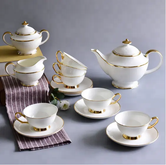 Factory Price 15 Pieces Coffee And Tea Set With Gold Tea Pot Sugar Bowl Milk Jug Cup And Saucer For Dubai