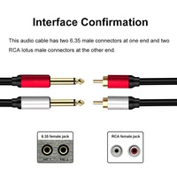 Câble audio Hifi double 6,35 mm mâle vers double RCA mâle plaqué or avec gaine en PVC et longueur personnalisée