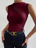 Atasan Tanpa Lengan Berlogo Kustom dengan Ruffle, Warna Solid, Panjang Pendek, Musim Panas, Wanita, Kasual, Streetwear
