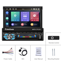 Podofo 1 Din Car MP5 Player 7 "Motorizado Pantalla táctil retráctil Radio de coche Estéreo Carplay Android Auto BT FM Soporte Cámara