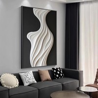 Peinture décorative minimaliste noir-blanc-gris pour salon, sculpture, sens tridimensionnel de la peinture murale de fond