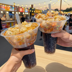 Vaso de Plástico Personalizado de Grado Alimenticio PP de 500ml y 700ml para Té Helado Boba y Frutas, Vaso Freyo Tower 2 en 1 para Snacks y Bebidas con Tapa de Recipiente para Snacks - Product Image 2