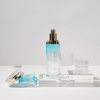 Ensemble de flacons et pots en verre transparent mat luxueux personnalisés 40/100/120 ml avec pompe, stock disponible, logo imprimable, emballage cosmétique