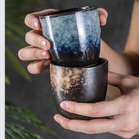 Tasse à café réutilisable rétro chinoise de 150 ml, glaçure colorée, cuisson à haute température, tasse à thé en céramique, ensemble de tasses à thé en poterie