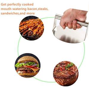 Tahan lama baja nirkarat robek <span class=keywords><strong>Burger</strong></span> tekan bentuk bulat tekan daging Manual tekan sempurna untuk bagian atas datar panggangan BBQ - Product Image 4