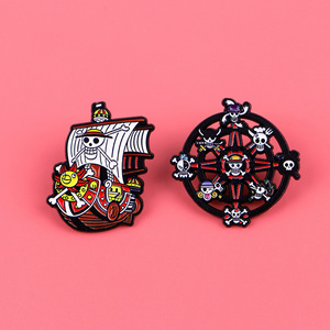 Ensemble de broches émaillées One Piece Pirates des Mers, Thème Chapeau de Paille, Navire Thousand Sunny, Roue Jolly <span class=keywords><strong>Roger</strong></span>, en métal, personnalisable, cadeau de collection - Product Image 1