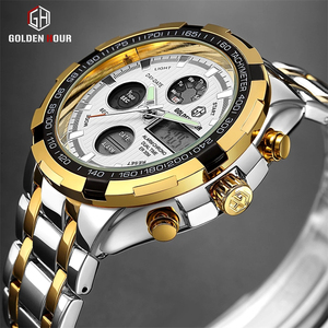 Reloj de Cuarzo Clásico Golden Hour 108 para Hombre, Reloj de Pulsera de Acero Inoxidable con Doble Pantalla, Resistente al Agua - Product Image 2