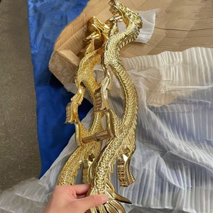 Poignée de tirage en cuivre, aluminium et argent, style chinois oriental, avec sculpture de dragon doré, pour portes et fenêtres en bois ou en verre d'hôtel - Product Image 4