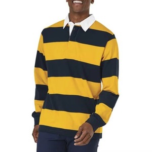 Mens Rugby Polo Áo Sơ Mi Dài Tay Áo Sọc T-Shirt Tinh Khiết Bông Jersey Twill Cổ Áo Giản Dị Mùa Hè Dệt Kim Vải Đồng Bằng Nhuộm 2Pcs - Product Image 4