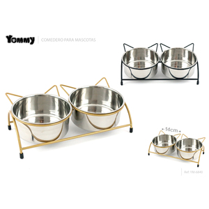 Ciotola Doppia per Animali Domestici con Supporto in Ferro a Forma di Orecchie di Gatto, Portatile 14cm, Ciotola per Acqua da Esterno Ecologica per Cani e Animali - Product Image 1