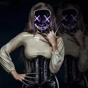 Maschera <span class=keywords><strong>di</strong></span> <span class=keywords><strong>Halloween</strong></span> Spaventosa Vendetta, Maschera Luminosa Anonima da Hacker, Tema Cinematografico, Cosplay <span class=keywords><strong>Horror</strong></span>, Accessorio Multicolore Killer Purge, Maschera LED Neon - Product Image 5