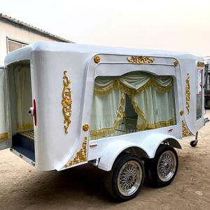 Cercueil funéraire à chevaux décoré sur mesure, blanc, à double essieu, en acier Q235B, pour salon funéraire et services commémoratifs - Product Image 1