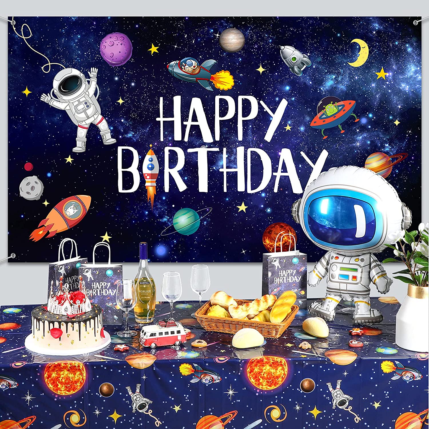 Set Decorazione Compleanno Tema Spazio - Palloncini XXL Astronauta E Razzo Con Striscione 6 Anni