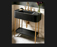 Meuble-lavabo de salle de bain de luxe sur mesure pour espace ouvert, en laiton poli brillant doré, montage facile, en acier inoxydable 304 durable