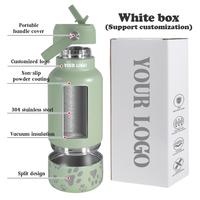 Distributeur d'eau pour animaux de compagnie personnalisé, bouteille d'eau de voyage pour animaux de compagnie de 32 oz, bouteille d'eau pour chien portable multifonctionnelle en acier inoxydable isolée 2 en 1