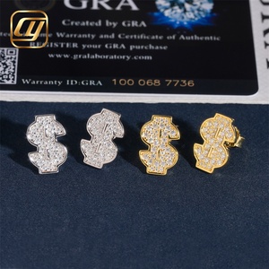 Boucles d'oreilles clous Moissanite en forme de dollar, en argent 925 plaqué or 18 carats, style Hip-hop, unisexe, pour usage quotidien, sertissage pavé, certificat GIA - Product Image 2
