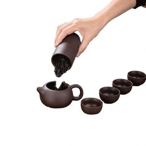 Mini Portable Travel Gongfu Kungfu Tea Pot Business Style Tea Set with <b>One</b> Teapot and Four <b>Cups</b> for Home Office Christmas - Product Image 1