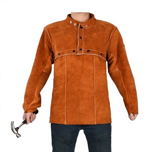Veste de soudage ignifuge à manches longues en daim orange, résistante à la chaleur 300-500°C, avec pack respiratoire, protection de niveau B, coupe régulière - Product Image 4