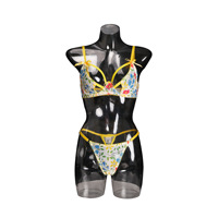 Nouvelle Tendance : Lingerie de Nuit Sexy pour Femme à Imprimé Floral, avec Bonnets Ouverts, Bretelles à Anneau Métallique et Nœud, Bonnets Découpés, Ensemble String, Vente en Gros OEM