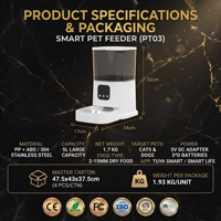 Comedero Automático Inteligente y Elegante para Mascotas, con Doble Cámara, WiFi, Control por Aplicación Móvil, Microchip, Temporizador, Impermeable, de Plástico, para Gatos