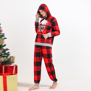 Buena calidad pareja ropa de dormir padre-hijo Homewear 2 piezas de manga larga de poliéster con capucha oso Plaid familia Navidad pijamas conjunto - Product Image 2