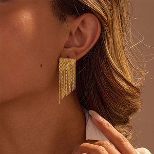 Boucles d'oreilles pendantes à pompons en acier inoxydable 316L plaqué or 14k 18k pour femmes, vente en gros de mode - Product Image 1
