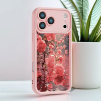 Coque de téléphone portable antichoc en TPU avec motif floral rose cristal et protection d'objectif en forme d'échelle pour iPhone 12 13 14 15 16 17 18 Pro Max